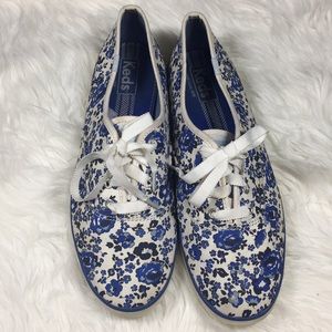Keds Floral blue and white 10
